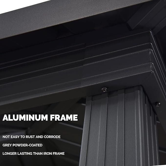 PURPLE LEAF 6.5' X 12' Hardtop Grill Gazebo for Patio Permanent Aluminum Barbeque Shelter with Ceiling Hook and Shelves Double Tiered Grey Outdoor BBQ Gazebo