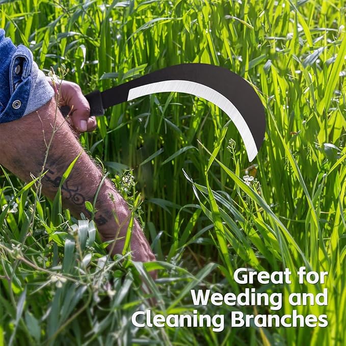 Weeding Sickle Machete Knife Brush Clearing Hand Sickle Garden Tool with Carbon Steel Thick Blade Gardening Machete for Yard Work