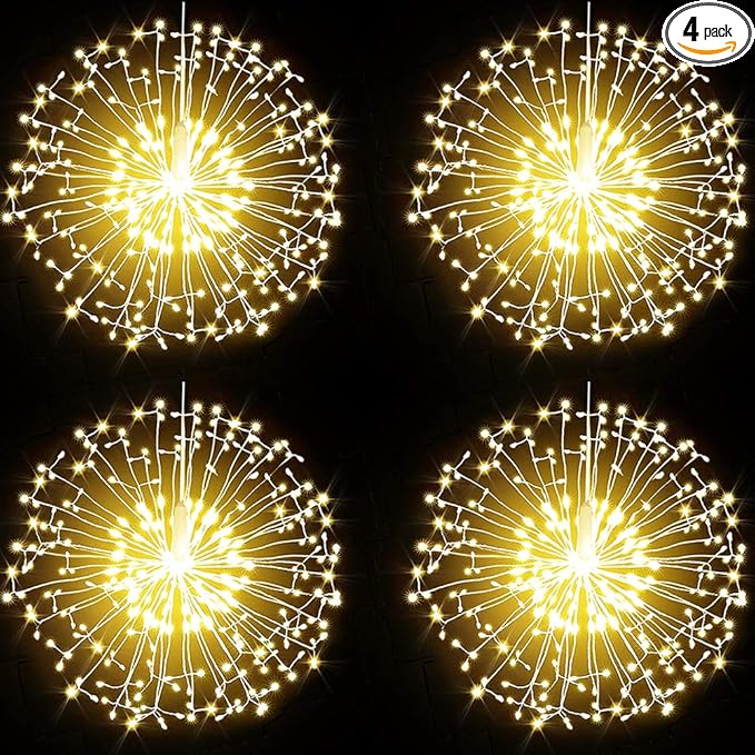 Admitrack String Lights Christmas Lights,198 LED 8 Modes Dimmable with Remote Control, Waterproof Copper Wire Decorative Hanging Lights for Party Patio Garden Decoration (Warm White, 4PC)