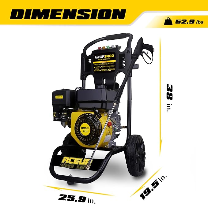 Aceup Energy 3400 PSI Gas Pressure Washer Gas Power Washer 2.6 GPM 212cc 1L Foam Cannon 4 Nozzles for Garden, Cars, Homes, Fences