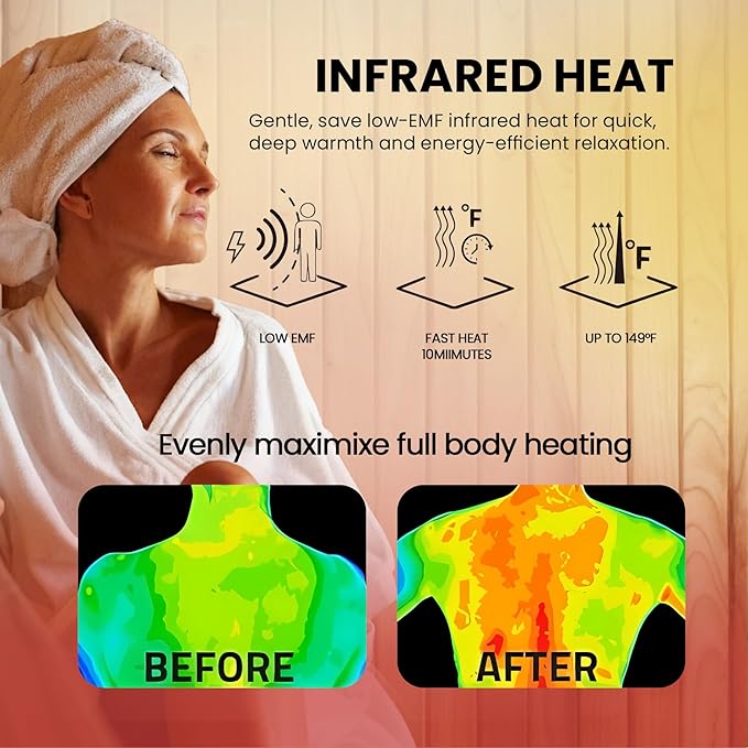 Sauna Indoor Far Infrared Saunas Home 1 Person Canadian Hemlock 1450W Low-EMF Dry Spa Sauna with Oxygen Bar, 26 Colorful Starry Sky Lights, 7 Heating Plates, Intelligent Control, Speaker - H5.9 ft