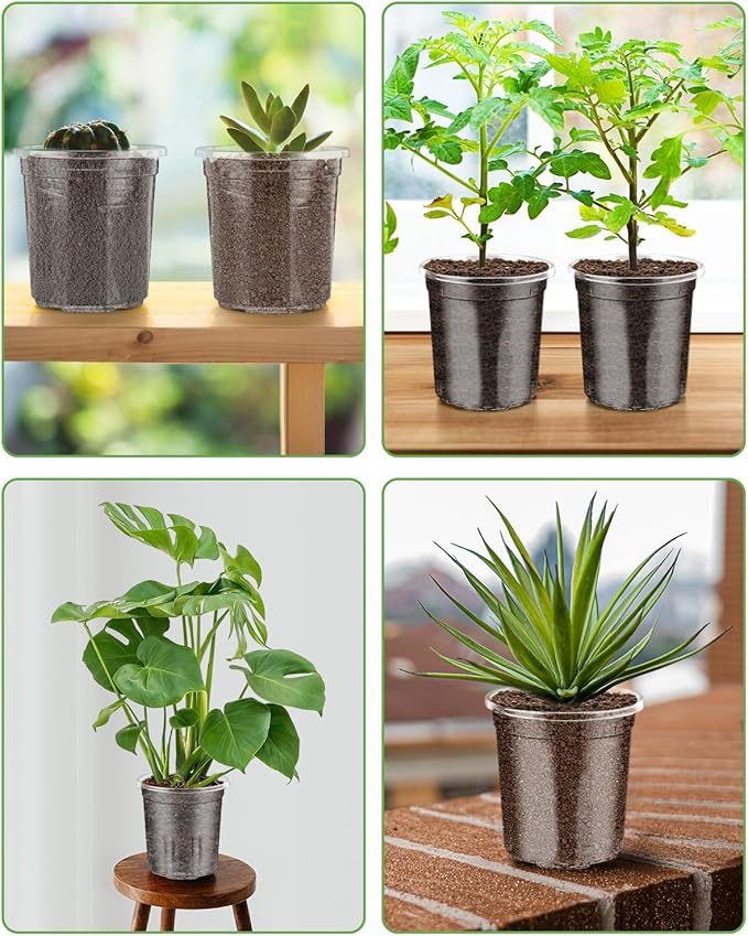 PACETAP 40Pack 6.5/5/4/3.5 Inch Reinforced Clear Nursery Pots with Drainage Holes, Variety Pack Plastic Plant Pots with 20 Plant Labels for Indoor Outdoor Flower Seed Starter
