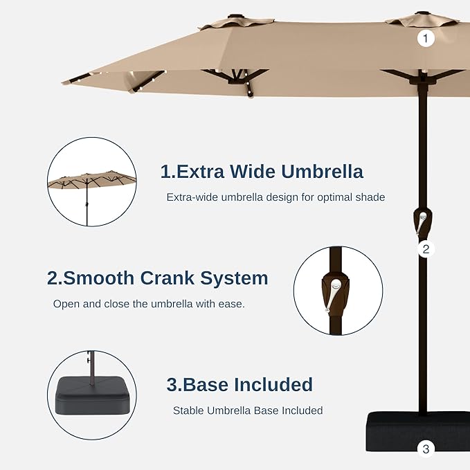 13FT Double Sided Patio Umbrella with LED Lighted