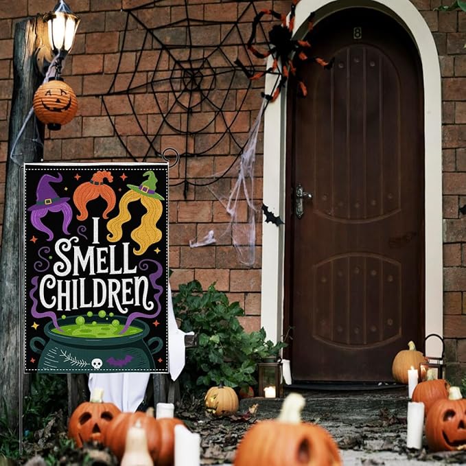HTBIG Halloween Decor Garden Flag, I Smell Children Halloween Garden Flag Decor, Yard Flags for Outside 12x18 inch, Outside Yard for Home Decorations