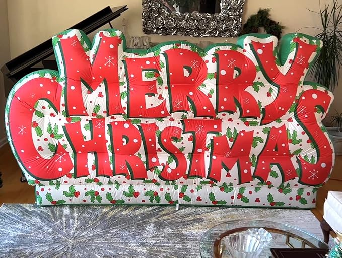 Rasta Imposta 9 Foot Merry Christmas Inflatable Yard Decoration Lawn Sign with Bright LED Lights Outdoor Weather Resistant - 9 x 5 FT Tall