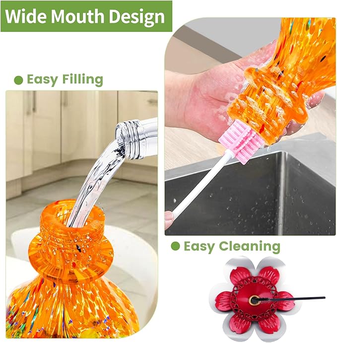 Hummingbird Feeders for Outdoors Hanging, BOLITE Glass Hummingbird Feeder, Hand Blown Twisted with Ant Moat and Five Feeding Ports, 24 Ounces, Leak Proof, Orange, Gifts for Women Men