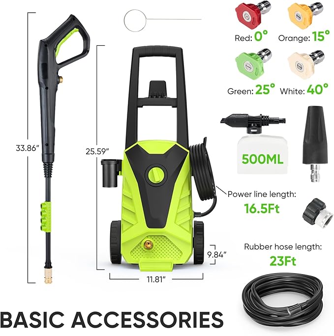 DUMOS Electric Pressure Washer, High Pressure Cleaning Machine with Foam Cannon, 2.0 GPM Power Washer with 5 Quick Connect Nozzles for Fences Decks Patios