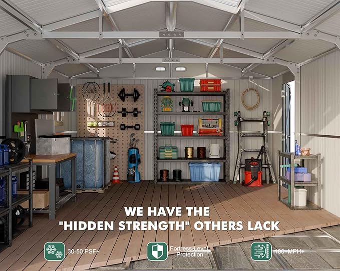 Metal Garage Shed for Car with Floor Kit, 13x20x8.5' Large Outdoor Storage Building and Workshop, Weatherproof Steel Carport with Ultra-Reinforced Truss System, Skylights & Dual-Entry