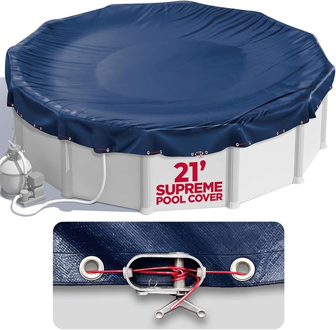 21 ft Round Pool Cover for Above Ground Pools, Above Ground Cover for Winter, Keeps Out Debris, Cold and UV Resistant, Supreme Mesh, Navy Blue