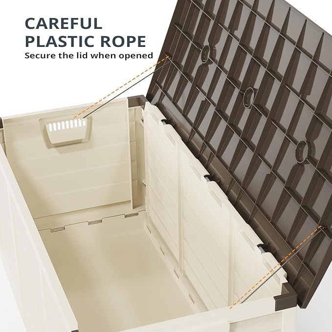 Outvita Foldable 75 Gallon Outdoor Storage Box, Plastic Storage Containers with Lid, Patio Deck Box Furniture for Garden, Pool, Balcony, Yard (Brown)