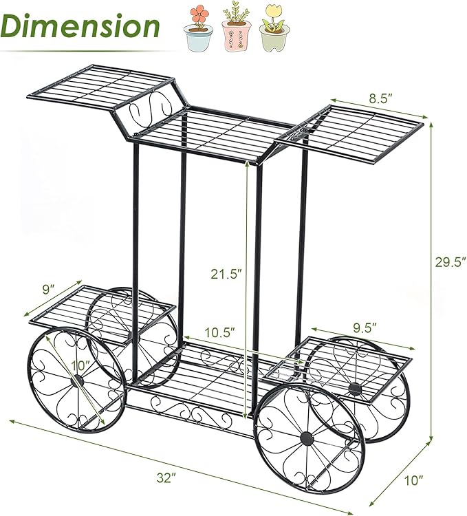 Safstar 6 Tiered Metal Plant Stand w/4 Decorative Wheels, Multilayer Flower Display Shelf for Home, Garden, Patio, Parisian Style Potted Plant Rack Holder