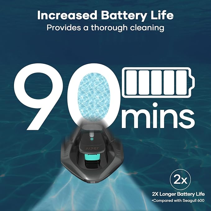 AIPER Cordless Robotic Pool Cleaner, Pool Vacuum Lasts 90 Mins, LED Indicator, Self-Parking, Ideal for Above-Ground Flat Pool up to 860 sq.ft