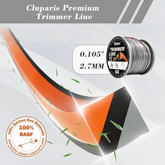Cluparis 3-Pound Super Heavy Duty Trimmer Line .105-Inch-by-646-ft Square Pro Trimmer Line Spool 3-Component Tri-Extrusion Weed Eater String with Super Line Cutter