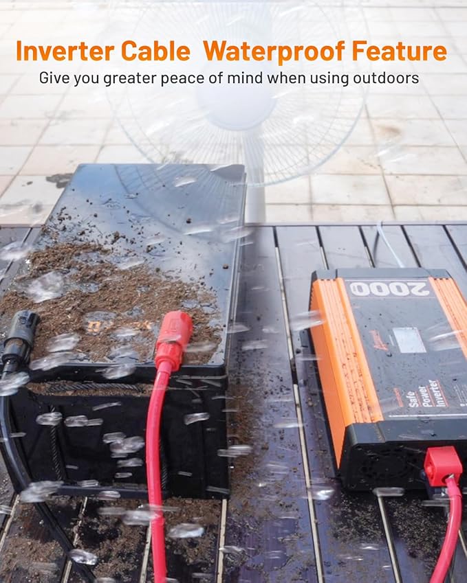 Ampeak 2000W Power Inverter with Anti-Spark Waterproof Cable Conversion Efficiency 89.37% Car Inverter 12V to 110V 3AC Outlets Dual 5V/3.1A USB Ports Modified Sine DC to AC Inverter for Vehicles