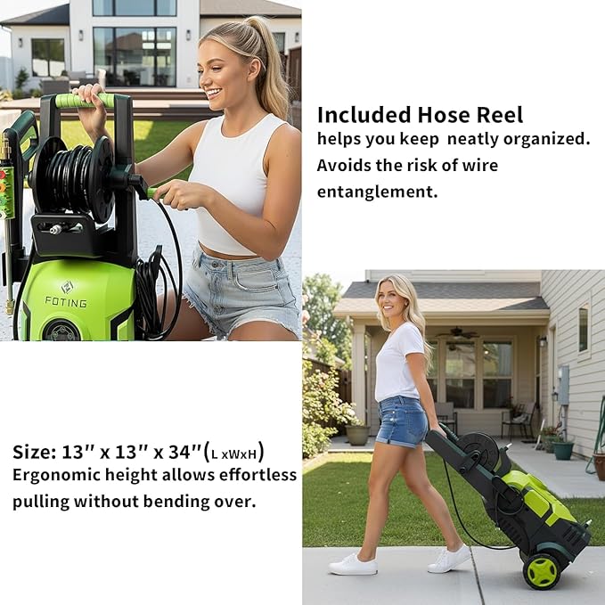 2025Upgraded Pressure Washer 5000PSI with Adj-8-Level Touch Screen, 34" Tall Power Washer, 4 Quick Connect Nozzles, Inlet Hose&Filter&500mlFoam Cannon for Cars/Fences/Driveways/Home Cleaning, Green