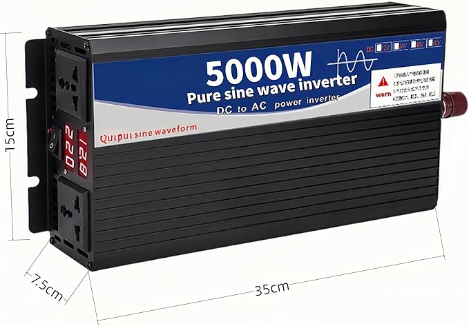 5000 Watt Power Inverter 72V DC to 110V AC Converter, LED Display with 2 AC Outlets Dual Fans Radiating for RV, Camp and Home, Electric Tool Pure Sine Wave Inverter (110V, 5000W 72V)