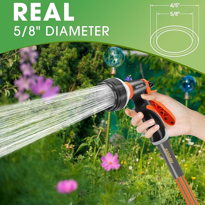 Heavy Duty Garden Hose – 5/8 Inch Flexible, Lightweight Hybrid Hose with 600 PSI Burst Pressure, Swivel Handle, and Durable Copper Male/Female Fittings (Orange with hose sprayer, 75FT)