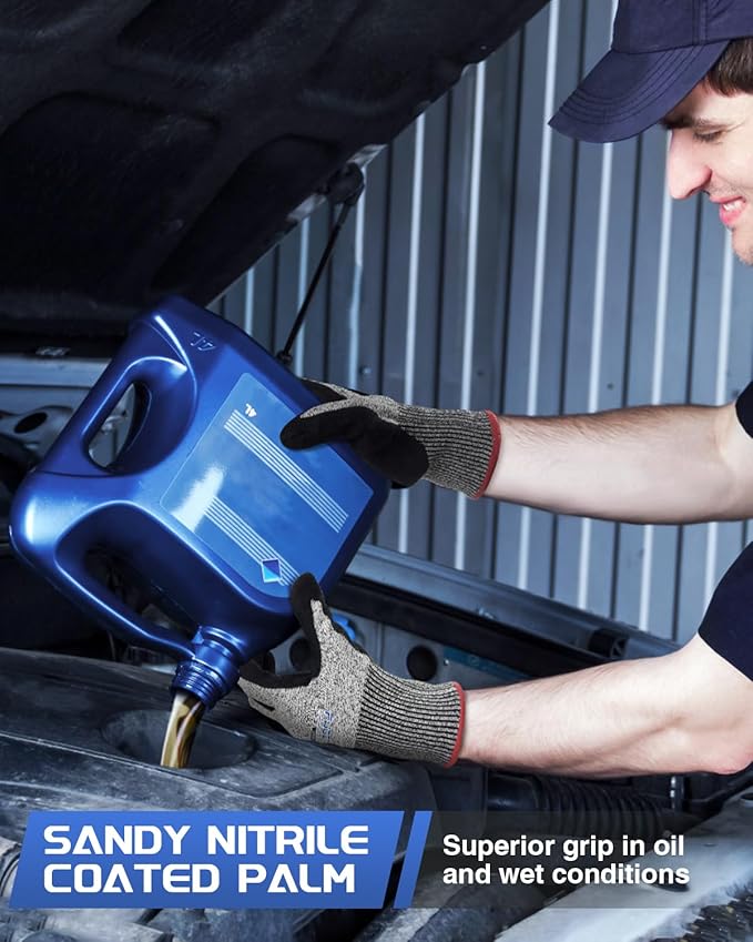 A7 Cut Resistant Work Gloves, 3 Pairs Nitrile Coated Cutting Glove for Woodworking,Construction,Fishing,Metalwork