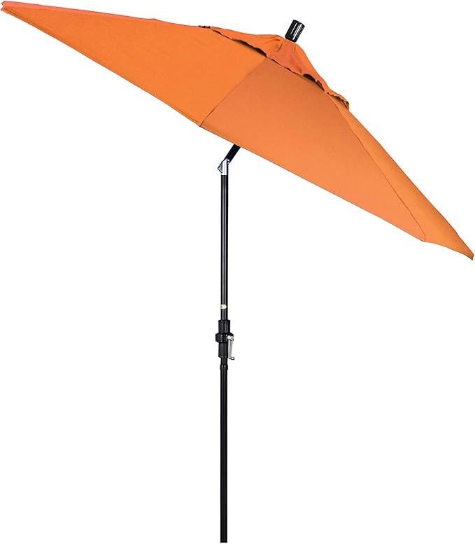 California Umbrella 9' Round Aluminum Pole Fiberglass Rib Market Umbrella, Crank Lift, Collar Tilt, Black Pole, Sunbrella Spectrum Mist