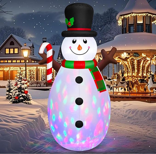 Danxilu 5 FT Christmas Inflatables Snowman with Colorful Rotating Led Lights Outdoor Yard Decorations, Blow Up Cute Snowman Xmas Frosty Winter Decor Clearance for Indoor Lawn Garden Holiday Party