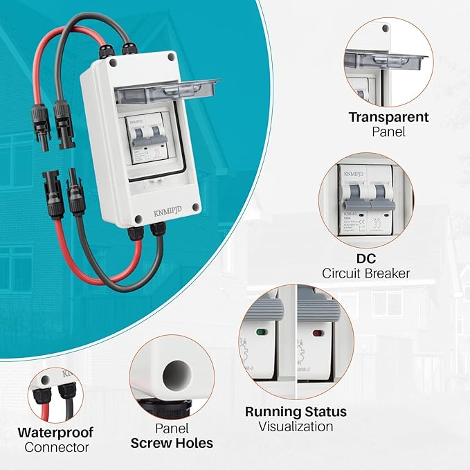 Solar Panel Disconnect Switch 10A 2P 400V Dc/AC Breaker Disconnect Box Outdoor Breaker Box Suitable for photovoltaic and Wind Energy Home Battery Systems (20 Amps)