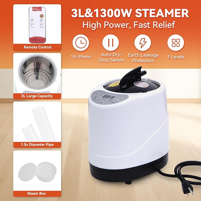 Portable Sauna for Home, Upgraded Large Size Home Sauna Box with 3L 1300W Steamer, Big Folding Chair, 9 Levels Heat,Timer, Remote Control - Personal Steam Room Tent for Relaxation Spa 3'x3'x5.9' Black