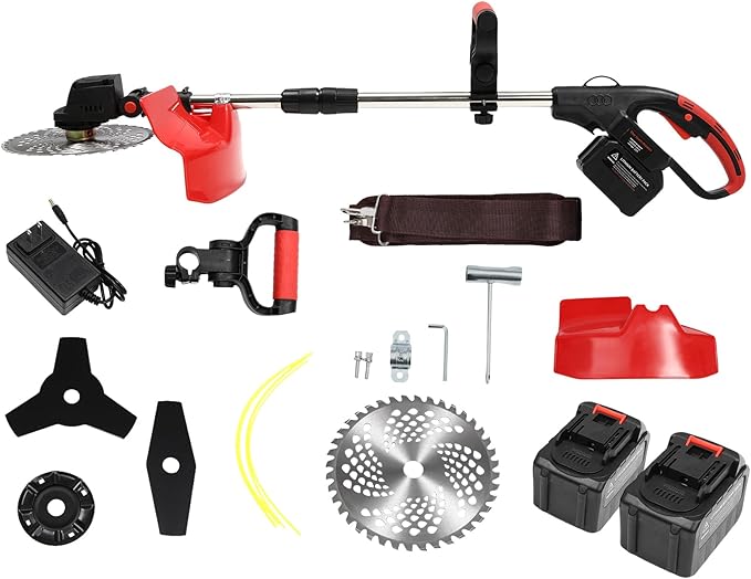 Electric Weed Wacker Eater Cordless, 21V Lightweight No-String Weed Trimmer with 2x3000mAh Batteries 3 in 1 Stringless Grass Trimmer/Edger/Brush Cutter with 3 Types Blade for Garden Yard Lawn