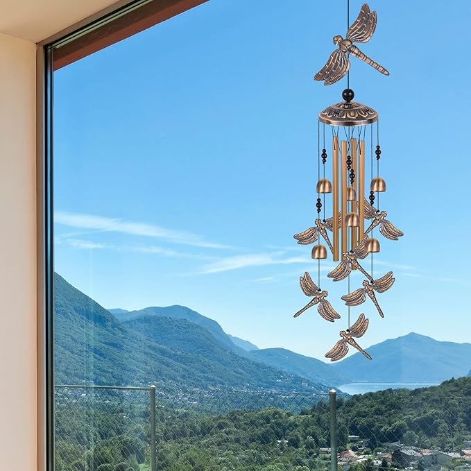 Bronze Dragonfly Wind Chimes - Garden, Home & Patio, Balconies, Room, Indoor, Outdoor Decoration, Dragonfly Decor, Outdoor Dragonflies Wind Catcher, Memorial Wind Bells Gifts for Mom & Women