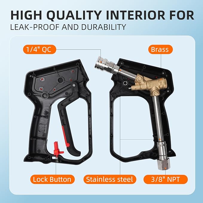 Pressure Washer Short Gun with Swivel, 5000 PSI/10.5 GPM High Power Washer Gun with 5 Nozzle Tips, 3/8'' Quick Connect and M22-14mm and M22-15 mm Fitting