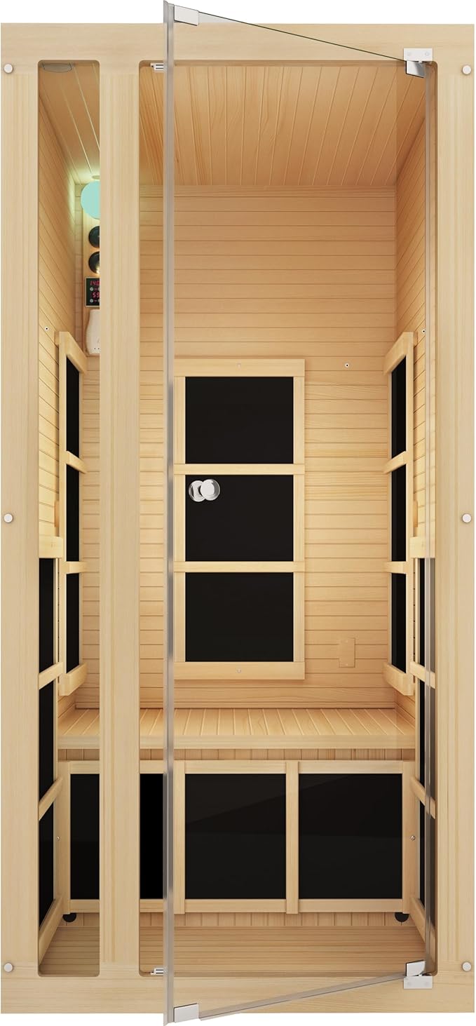 JNH Lifestyles Joyous 1- to 2-Person Low EMF FAR Infrared Sauna with Red Light Therapy & Bluetooth Speakers | Personal Indoor Dry Heat Sauna for Home & Gym – Made from Canadian Hemlock