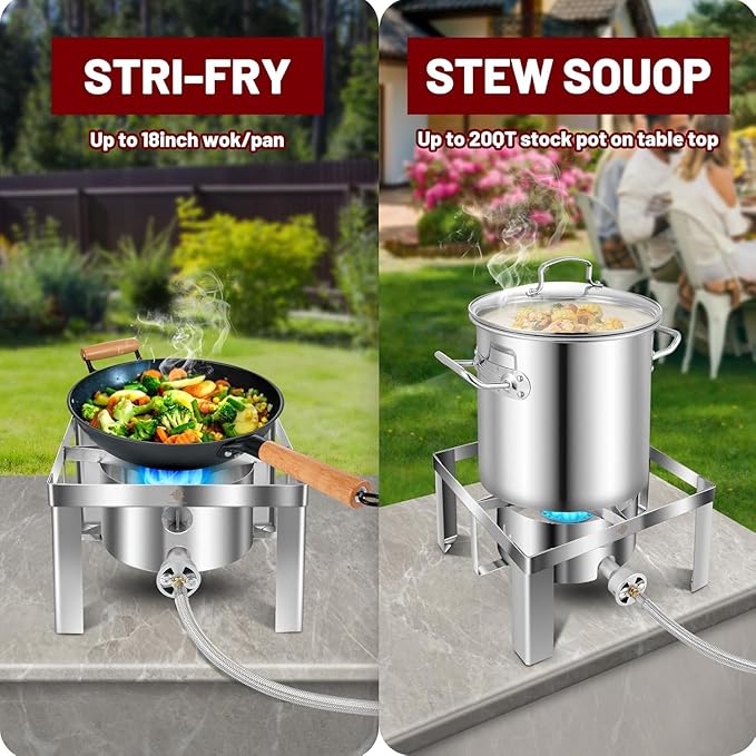 ARC 32QT Stainless Steel Stock pot with 55,000BTU Propane Burner, 6-Piece For Seafood Boil Pot with Basket and Steamer Rack,Cookware for Crawfish Crab Shrimp Lobster Boiling Pot, Turkey Fryer Pot