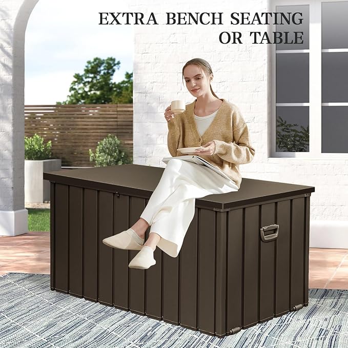 Domi 190-Gallon Outdoor Storage Box – Waterproof, Lockable Storage Cabinet for Patio Furniture, Garden Tools & Pool Supplies – Large Metal Storage for Cushions, Toys & More