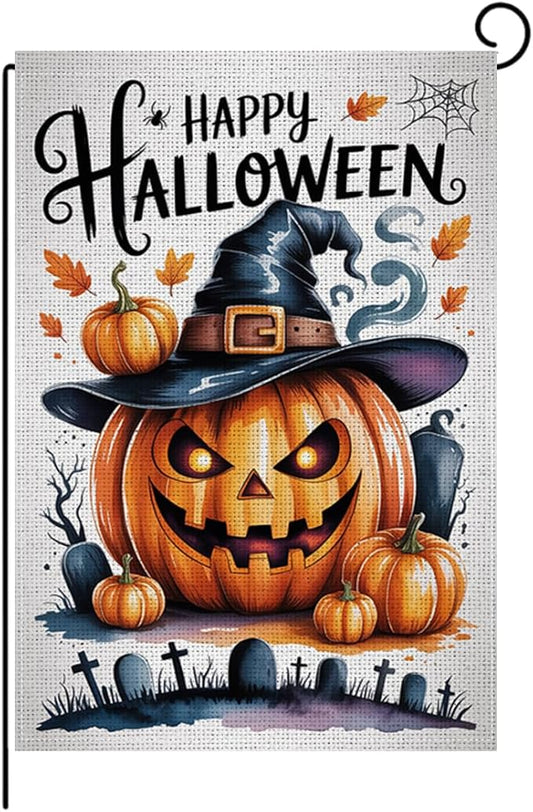 HTBIG Halloween Pumpkin Garden Flags, Happy Halloween Party House Garden Flag Decor, Yard Flags for Outside 12x18 inch, Outside Yard for Home Decorations