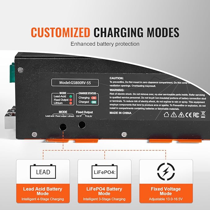 VEVOR RV Converter, 55 Amp, 110V AC to 12V DC RV Power Converter Battery Charger with 4 Stage Smart Charging 13V to 16.5V Adjustable Operating Range, Compatible with Lithium Lead Acid Battery, ETL