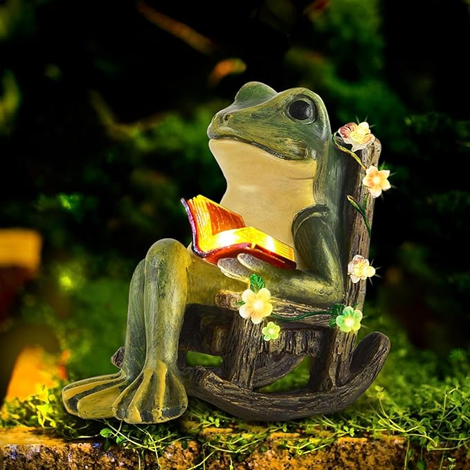 Solar Garden Statues Miniature Frog Figurine Thanksgiving Decor with Succulents and 7 LED Lights Outdoor for Patio Yard Balcony Lawn - Unique Housewarming Birthday Gifts for Women Mom Family Friends