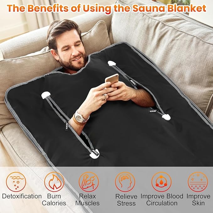 Sauna Blanket for Detoxification, Far Infrared Sauna Blanket, Portable Sauna for Home, 113-176℉, 30-60 Minutes Timer, 6 ft x 2.62 ft