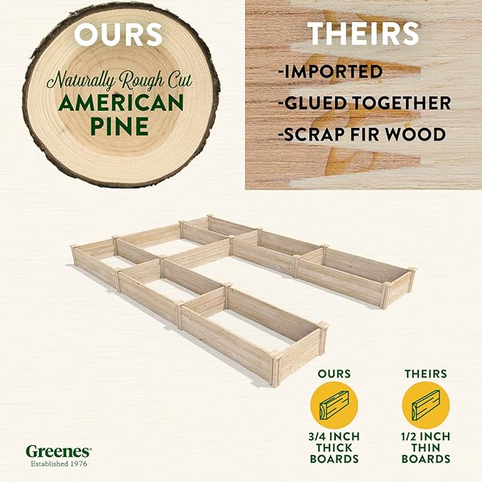 Greenes Fence Original Pine Raised Garden Bed, 8' x 12' x 10.5" U-Shaped Bed - Made in USA with American Pine