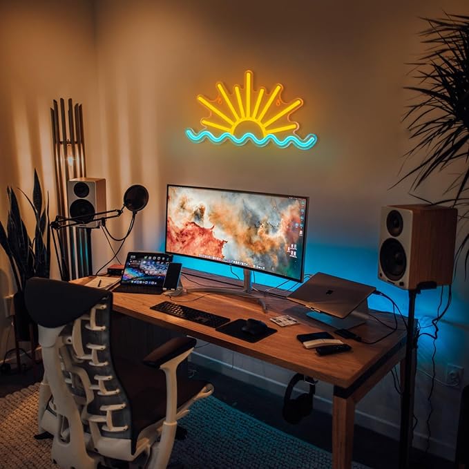 Sunrise Sunset Neon Sign Sun Wave Neon Signs for Bedroom, Beach Bar, Party, Man Cave, Living Room Wall Decor USB Powered Led Neon Light Sign with Dimmer Switch