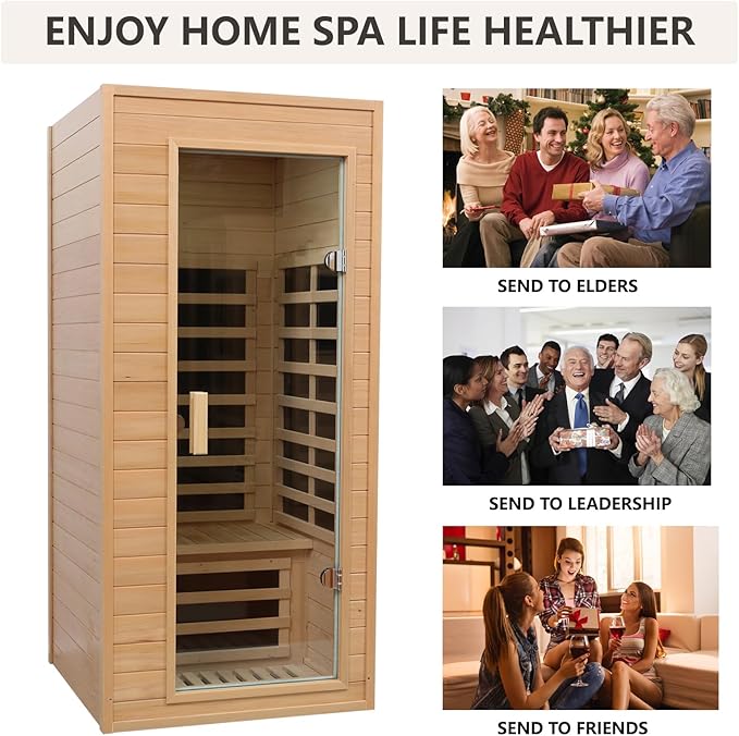 1 Person Infrared Sauna, Low EMF FAR Infrared Saunas for Home, 1200 watt Canadian Hemlock Indoor Sauna Room with LED Reading Lamp, LCD Display Control, Blue-Tooth Audio