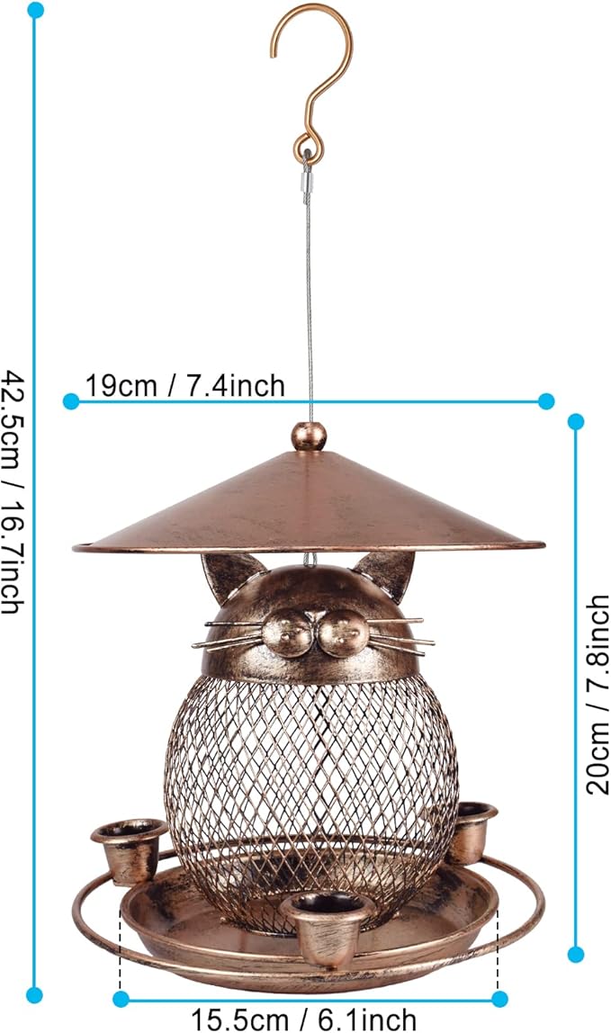 LBTING Bird Feeder for Outdoor, Squirrel Proof Metal Wild Bird Feeder Decoration for Hanging Outside Garden Yard, Cute Cat-Shaped