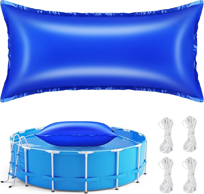 Pool Pillows for Closing Winter, 4x8 Feet Inflatable Air Pillow for Above Ground Pool, 0.4mm Thick Ultra Cold Resistant Swimming Pool Cover Pillow Kit with Ropes, Blue, 1 Pack
