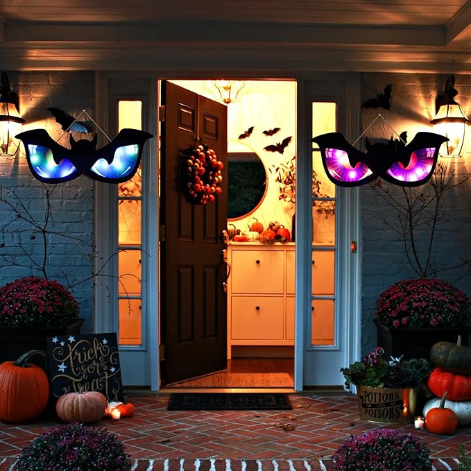 Halloween Decorations Spooky Eyes Lights - 21 Inch Large Wooden Window Eye Lights with 8 Color Modes for Halloween Decor Indoor Home,Wall,Window,Trees (Style - A)