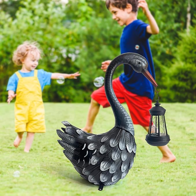 HONGLAND Solar Garden Statue Outdoor Swan Decor Bird Decor Lawn Ornament for Backyard Patio Porch Poolside（Black）