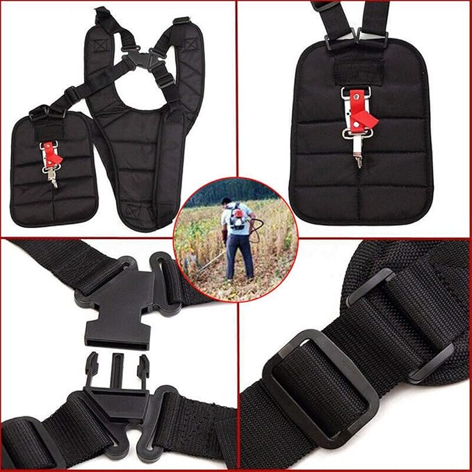 Black Comfort Padded Belt Double Shoulder Strap, Trimmer Shoulder Strap for Trimmers Brushcutters Strimmer Harness, Garden Brush Cutter Lawn Mower Nylon Belt fit for Brush Cutter Trimmer Kit