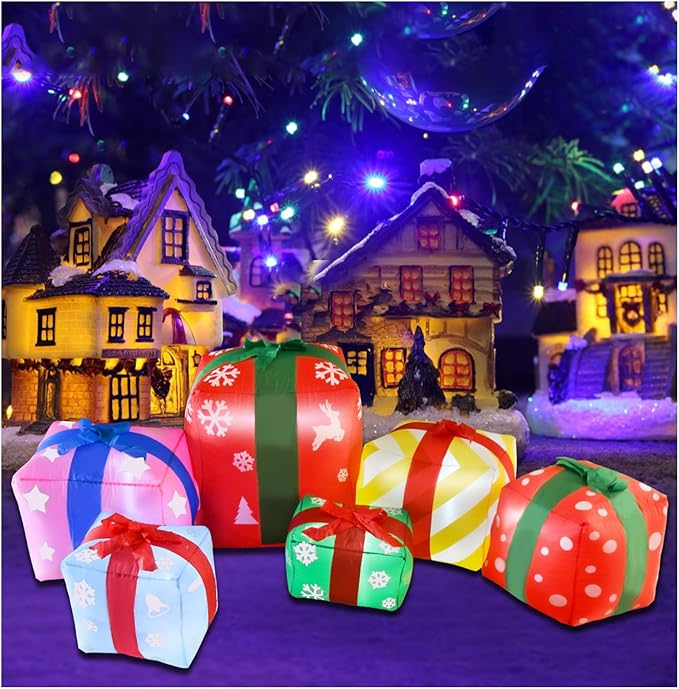 ZXSWONLY 8 FT Inflatable with 6 Multicolor Gift Boxes, Christmas Blow-up Yard Decorations Build in LED for Xmas Party Indoor, Outdoor, Yard, Garden, Lawn Decor