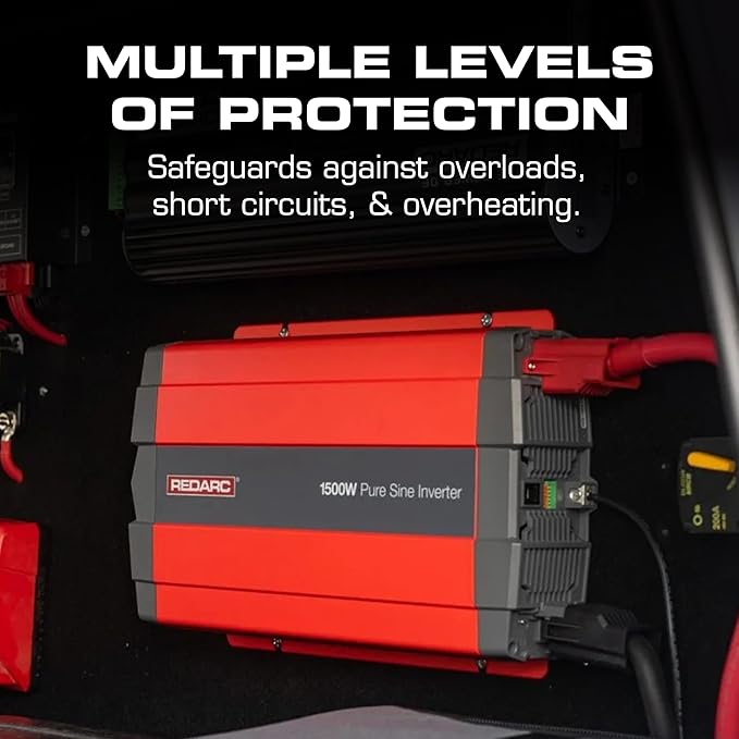 REDARC 1500W Pure Sine Wave Inverter, 12V DC to 110 / 120V AC Power Converter, Portable Power Inverter, Connects to Car Battery System, Adapter for Camper, RV, Truck, Off-Grid Camping