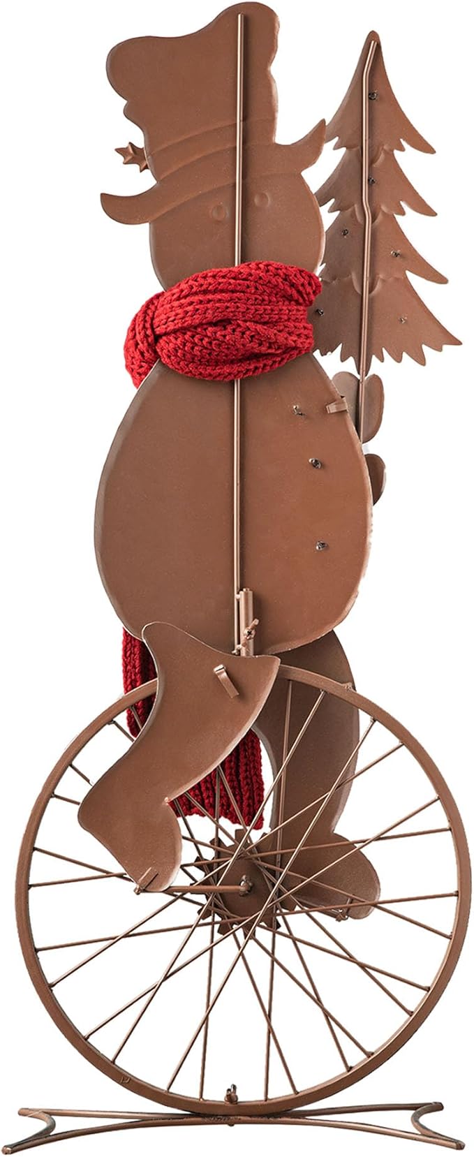 Glitzhome 32”H Metal Snowman Porch Décor Bike Wheel Cute Snowman with Red Scarf Hat Christmas Tree Garden Yard Porch Sign Indoor Outdoor Christmas Decorations