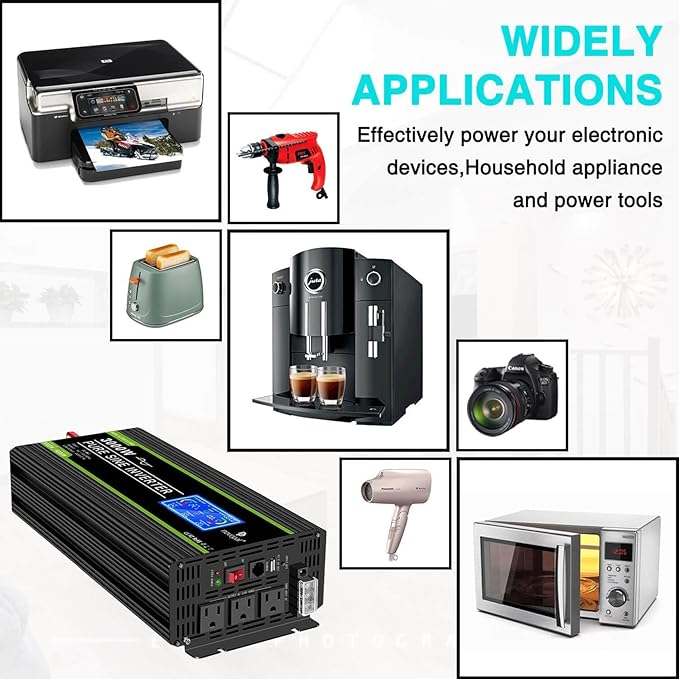 NOVOPAL 3000 Watt Pure Sine Wave Power Inverter 24V to 110V 120V Rv Inverters with 3 AC Outlets,High Power AC Terminal-16 ft Remote Control, LCD Display for Truck, Hurricane, Home