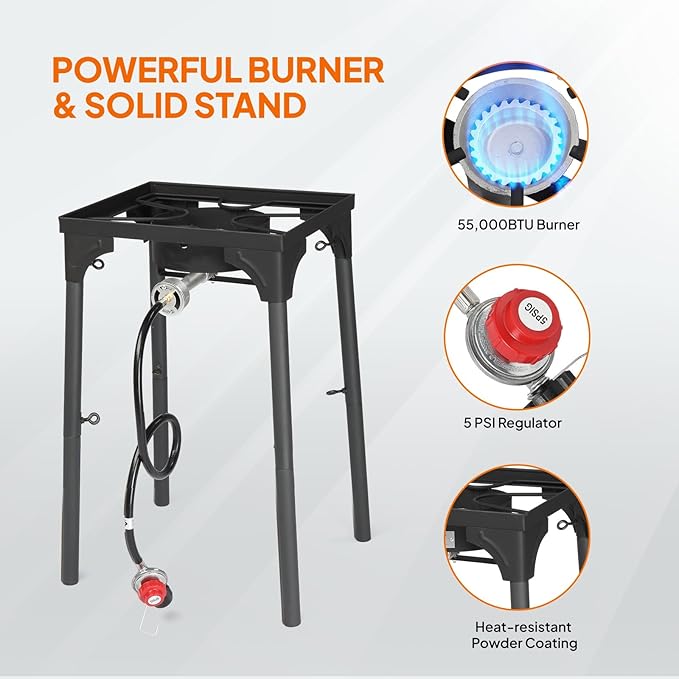 Bonnlo 18 QT Aluminum Fish Fryers Outdoor Cooking Pot, 55,000 BTU Propane Deep Fryer with Heightened Stove 2 Baskets & Thermometer for Frying Chicken Wings & French Fries for Backyard, Camping, Party