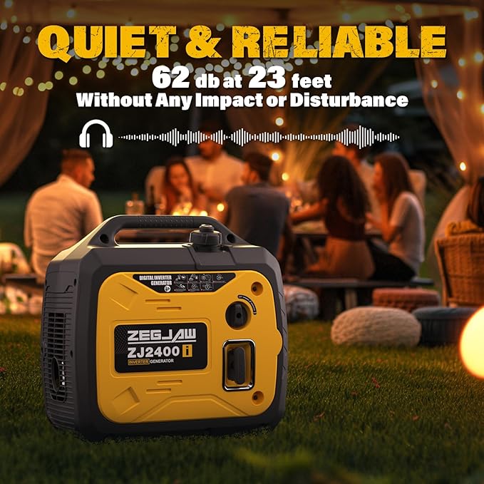 Quiet and Lightweight 2400W Portable Inverter Generator for Home Use, Small Generator for Camping Outdoor Emergency Power Backup, Gas Powered Engine, CO-Sensor, EPA, ECO Mode